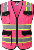JKSafety Hi Vis Reflective Safety Vests for Men Women High Visibility Vest with Pockets Mesh Fabric Construction Safety Apparel Neon Vest for Work (220-Pink M)