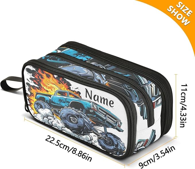 Custom Truck Flame Pencil Case Box Boys Girls Personalized Name Large Pencil - Image 4