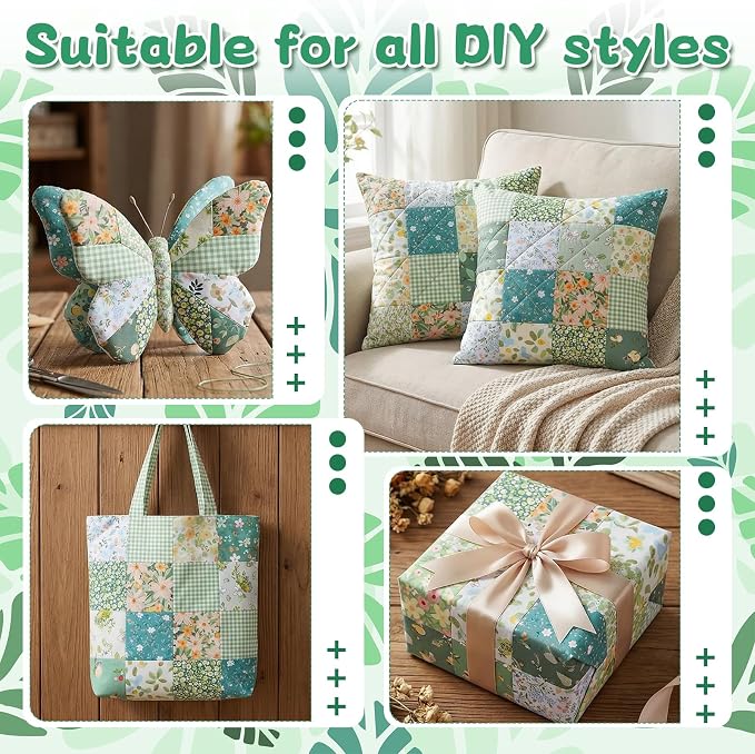 70 Pcs 10 x 10 Inch Green Floral Cotton Fabric Squares, Precut Printed - Image 5