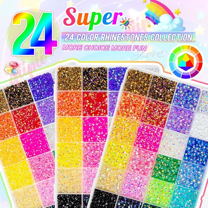qiipii 3 Boxes 24 Color 3mm 4mm 5mm Jelly Resin Rhinestones Flatback Colorful - Image 2