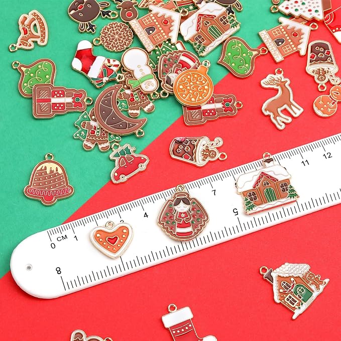 SANNIX 110Pcs/55 Pairs Christmas Charms, Gingerbread Man Charm Holiday Gold - Image 2