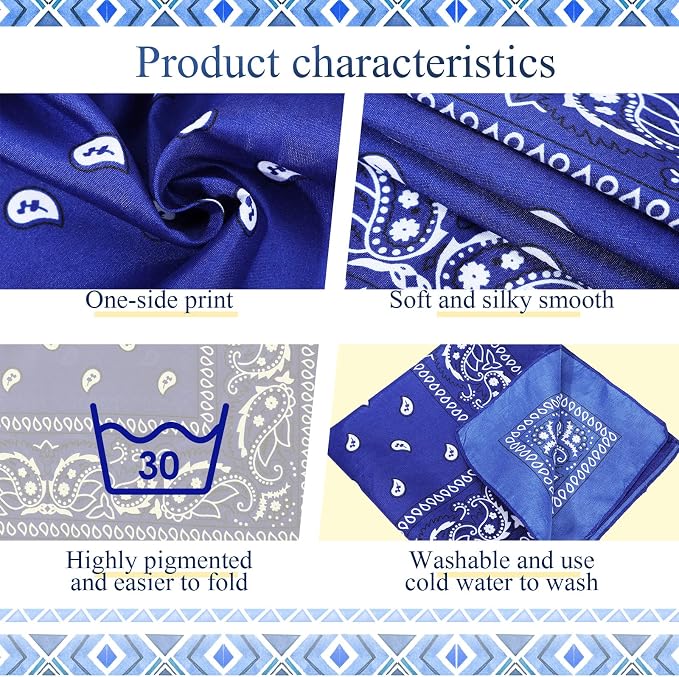 100 Pack Bandanas Unisex Paisley Bandanas Bulk Multi Purpose Cowboy Head Wrap - Image 3