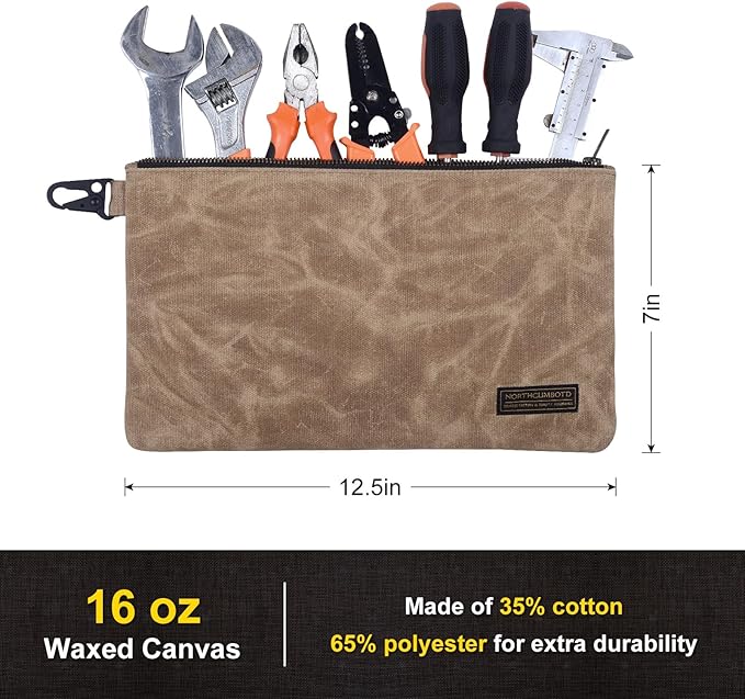 Heavy-Duty Canvas Tool Bag, Multipurpose Storage Pouch, Pouches for Organization, Tool Bag Organizer, Canvas Zipper Pouch, 12.5" x 7" - 4-Pack