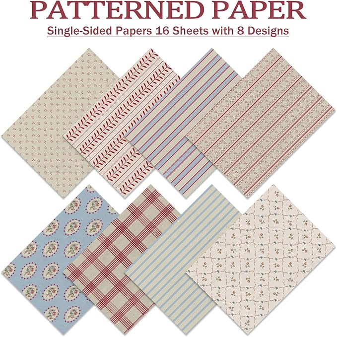 PRSTINCOL Scrapbook Paper, 16 Sheets 4.1x5.8 Inch Vintage Stripe Style - Image 3
