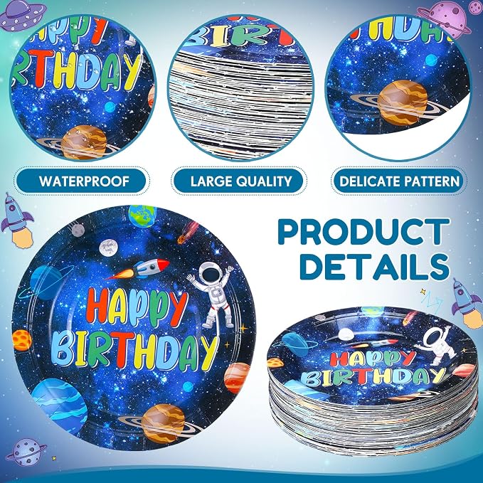 Funnymoom 60 Pcs Outer Space Birthday Party Supplies 7 Inch Solar System Paper - Image 3