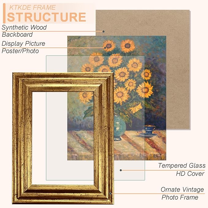 KTKDE 9x11 Picture Frame Set of 2, Ornate Vintage Gold Poster Frames - Image 2