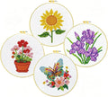 Zhenqing 4 Pack Floral Stamped Cross Stitch Kit, 11CT Printed Iris Sunflower by ZhenqingHomeFlagship