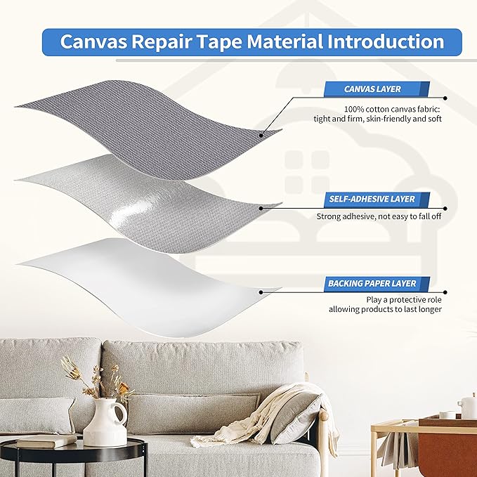 KING MOUNTAIN Canvas Repair Patch 16×60 Inch Self-Adhesive Waterproof Fabric Patch for Sofas, Tents, Furniture,Tote Bags, Car Seats (Grey)