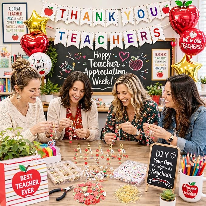 CraftyDream 558 Pcs Teacher Charm Keychain Making Kit Back to School Thank You - Image 4