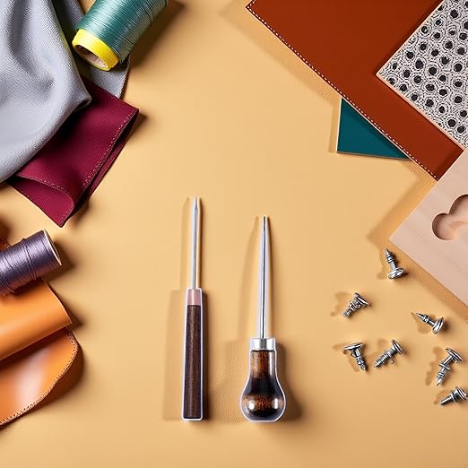 2Pcs Brown Scratch Awl Wooden Handle Pin Stamping Tool for Leather Craft Cloth Design Marking and Tracing Tools Sewing Tools, Sewing Notions and Supplies