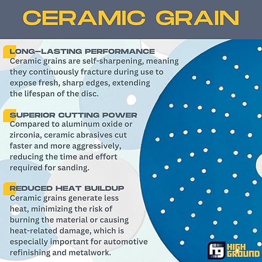 High Ground 6 Inch Multi-Hole Hook and Loop Clean Sanding Disc, Ceramic Abrasive, Dust-Free, High Performance, Long Lasting - 50pcs (Blue, 6 Inch, 600.0, Fine)