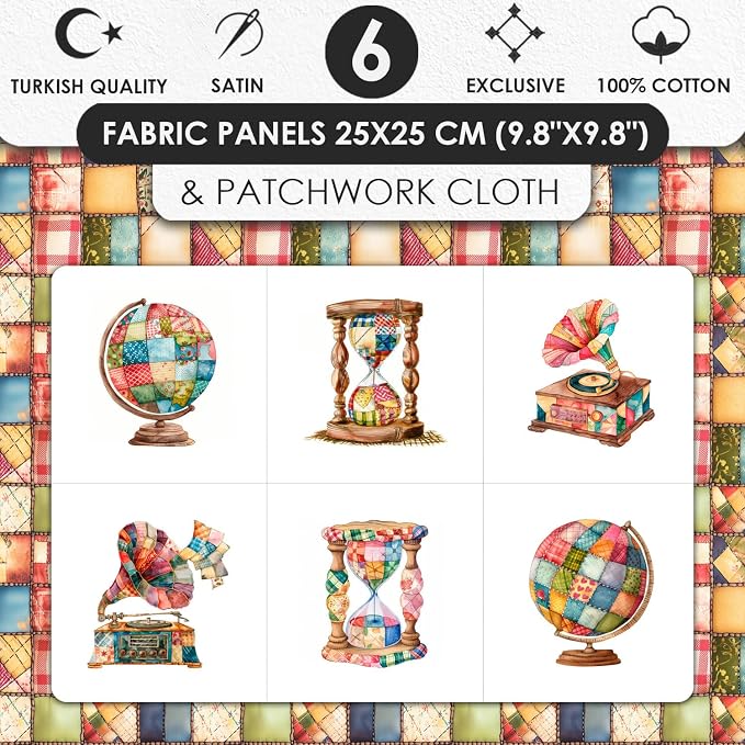 Patchwork Globe Cotton Fabric Panel – 6 Designs + Bonus Sheet 29.5×19.6 inch - Image 3