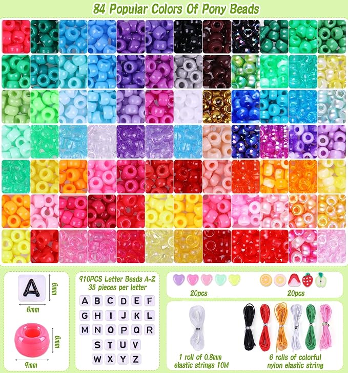4000Pcs 84 Colors Pony Beads for Bracelet Making Kit, Rainbow Kandi Beads - Image 2