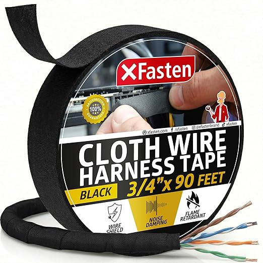 XFasten Wire Harness Tape, 3/4-Inch x 90 Feet, High Temp Wiring Loom Harness by XFasten