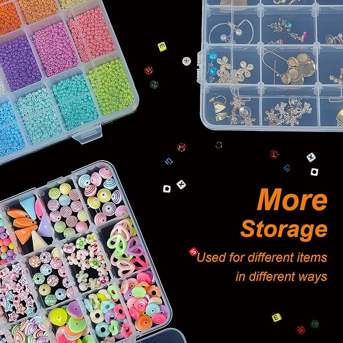 CGCG 3-Pack 18-Grid Clear Plastic Beads Organizer Box 7.9x5.8 | Multi - Image 7