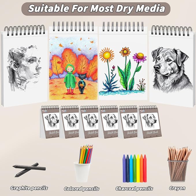 6 Pcs Sketch Book Bulk 5.5 x 8.5 In 600 Sheets Top Spiral Bound Sketch Pad - Image 3