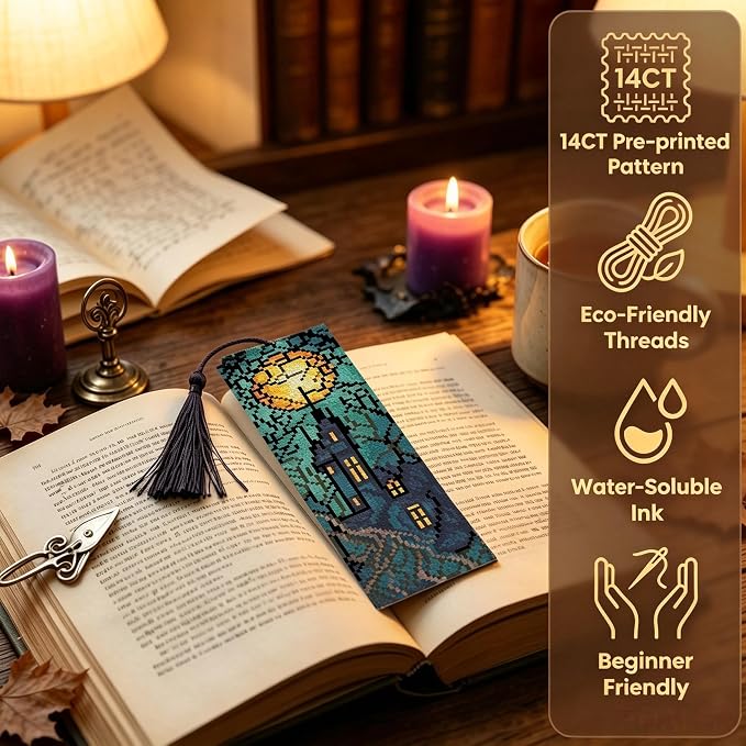4PC Halloween Counted Cross Stitch Bookmark Kit - Image 2