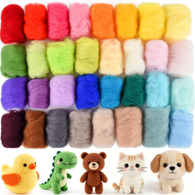 NEBURORA 32 Color Needle Felting Wool Set 3g Per Color Total 96g Wool Felt by NEBURORA