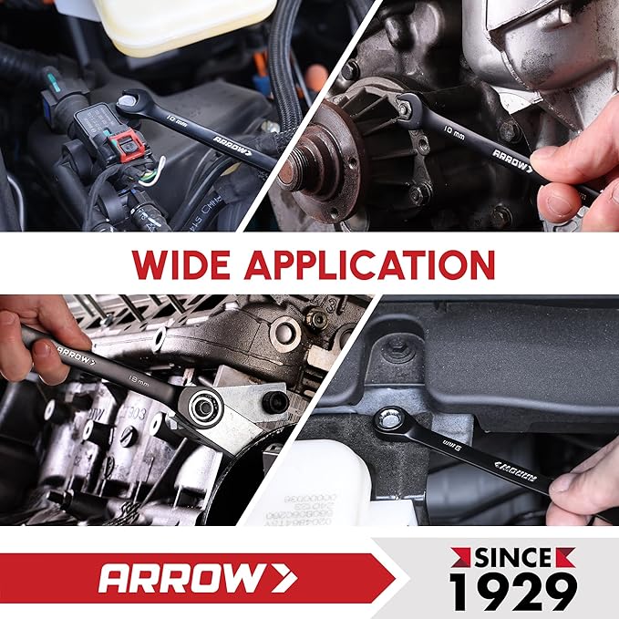 ARROW 12PCS Metric Ratcheting Wrench Set, Anti-Slip 6-18mm Combination Ratchet Wrench Set with Black Magnetic Tool Holder, Premium CRV Material, 72-Teeth, Corrosion-Resistant, Easy to Carry & Store