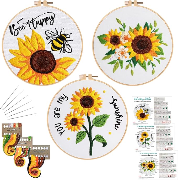 Louise Maelys 3 Sets Sunflowers Embroidery Kit by LouiseMaelys