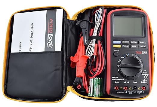 eM870M Insulation Tester by ennoLogic 50/100/250/500/1000V – Megohmmeter & Multimeter with 50k to 2G Ohms Insulation Resistance, DC/AC TRMS Voltage, Current, Capacitance, Frequency, and Temperature