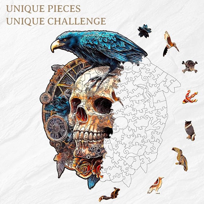 KAAYEE Wooden Puzzles for Adults, 3D Visual Effect Raven & Mechanical Skull - Image 7