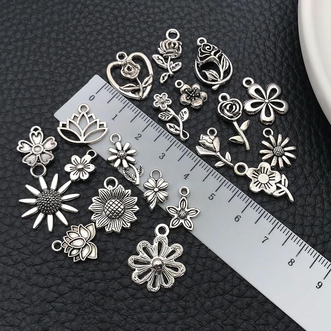 WOCRAFT 60pcs Antique Silver Flowers Bracelet Charms - Image 4