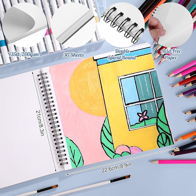 135lb/200gsm Marker Paper Pad, 8.3×8.9in Double Sided Bleedproof Sketch Pad - Image 2