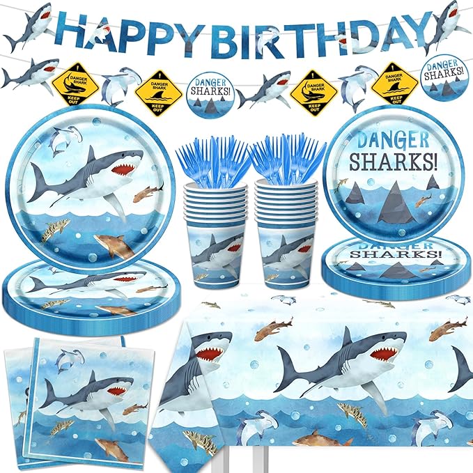 Shark Birthday Party Decorations, Tablecloth by CMUSKO