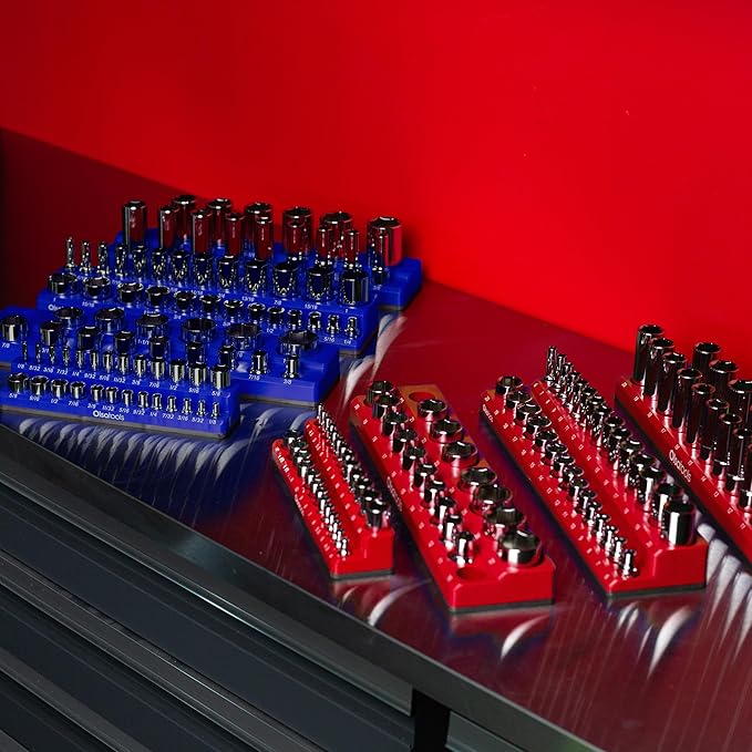 Olsa Tools Magnetic Socket Organizer | 1/4-inch drive | SAE BLUE | Holds 26 Sockets | Professional Quality Tools Organizer