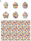 Patchwork Cupcake Fabric Panel – Single Continuous Cotton Satin Panel by FabricsTown