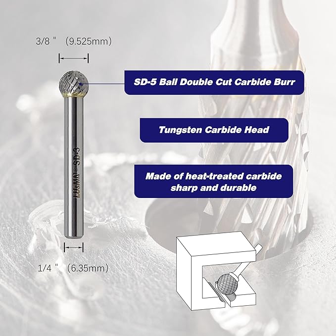 SD-3 Tungsten Carbide Burr Rotary File, Double Cut Ball Burs, 1pc by LU&MN