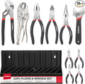 10PC Pliers and Wrench Set with Storage Rack – Includes Locking | Long Nose | Diagonal Cutter | Groove Joint | Linesman & Mini Plier ，High-Quality Carbon Steel Tool Kit for DIY and Home a Gift for Man