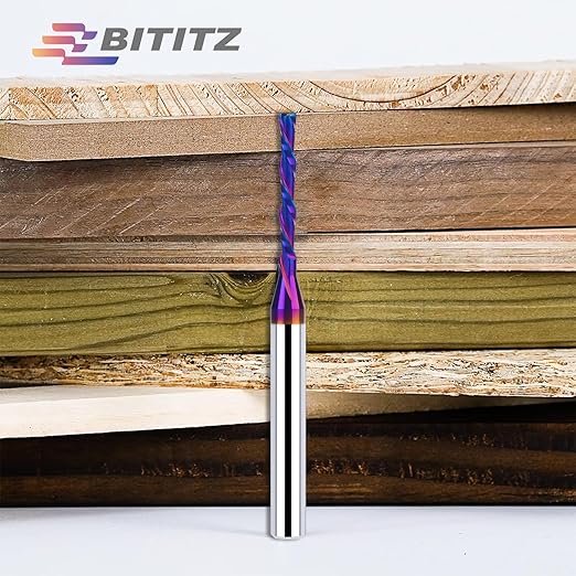1/4 Inch Shank 1/8 Inch Dia Downcut Spiral Router Bit - 1 Inch Cutting Length 3 Inch Overall Length| CNC Router Bits for Woodworking, Mortising, and Engraving