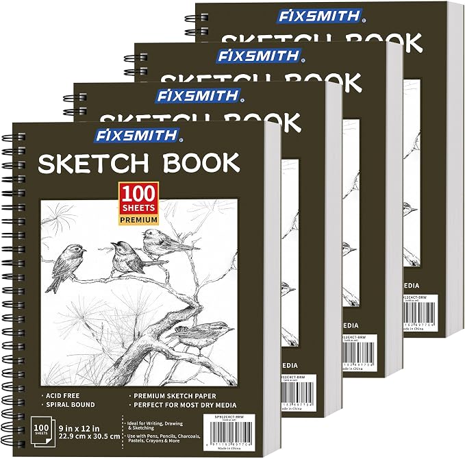 FIXSMITH 9"X12" Brown Sketch Book, 400 Sheets Spiral Sketchbook, Acid Free by FIXSMITH