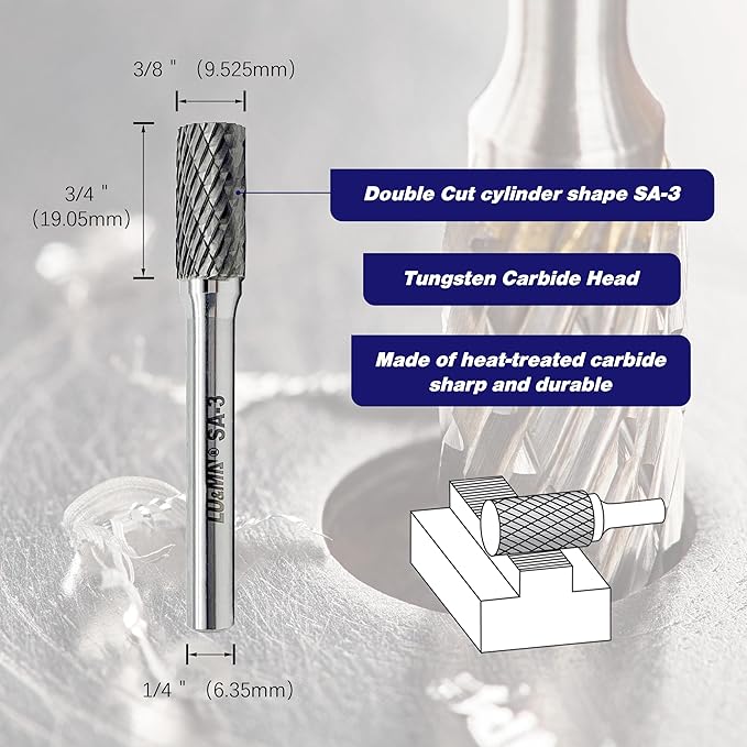 SA-3 Tungsten Carbide Burr Rotary File, Cylinder Shape Double Cut, 1pc
