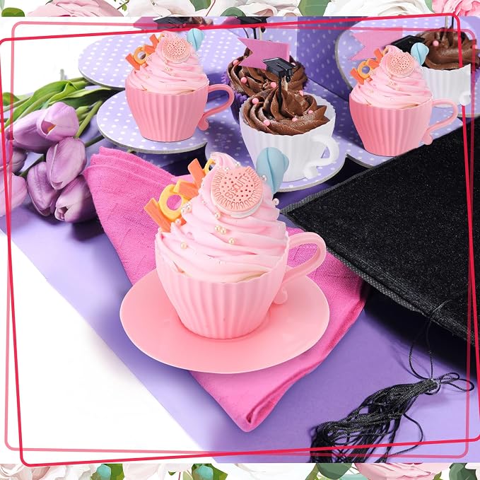Vesici 24 Pcs Silicone Teacup Cupcake Molds Muffin Cups - Image 5