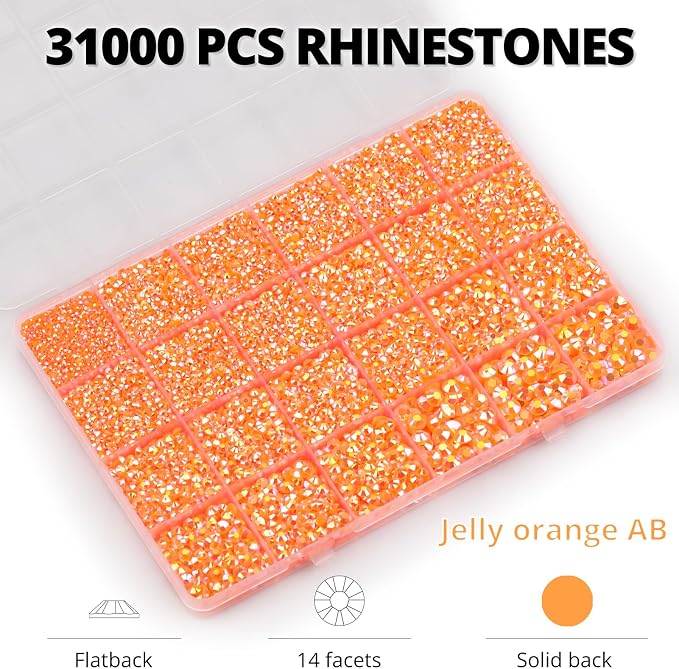 33000Pcs Orange Rhinestones for Bedazzling, Mixed Sizes 2, 6mm Flatback Gems - Image 3