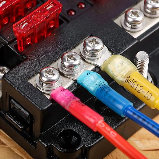 haisstronica 100pcs #10 Yellow Marine Grade Heat Shrink Ring Connectors,12-10 Gauge Tinned Red Copper 1mm Ring Terminals Connectors,Brazed-Seam Insulated Electrical Crimp Wire Terminals