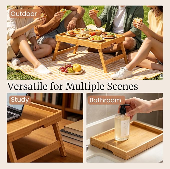 Fibogollo 2 Pack Bamboo Bed Tray Table - Image 5