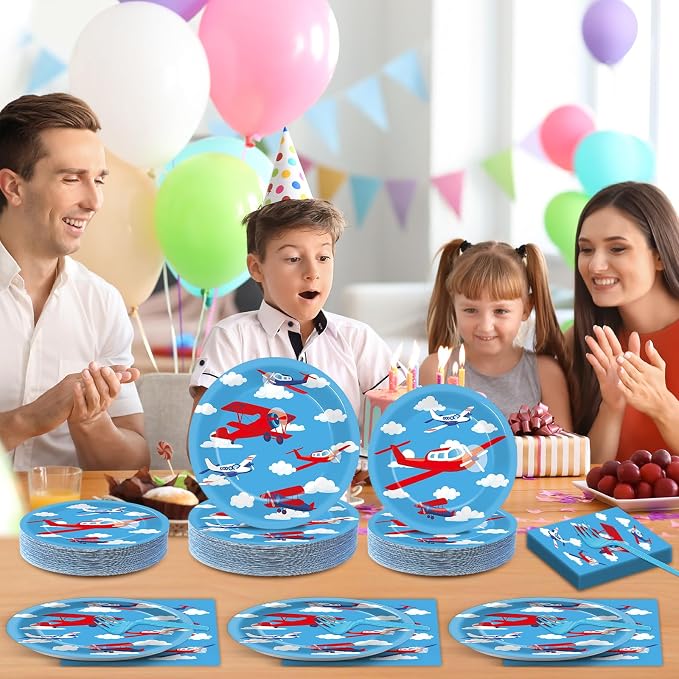 Qyeahkj 50 Guests Airplane Plates and Napkins Party Supplies Plane Party - Image 7
