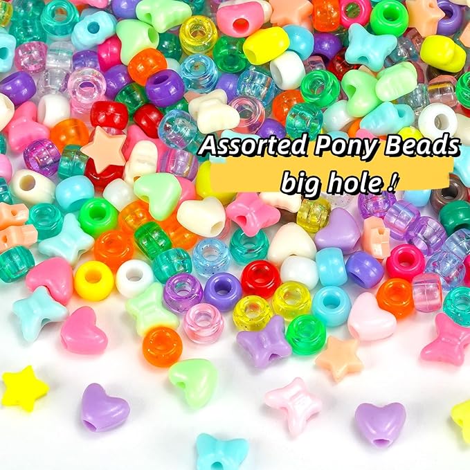 1000+PCS Assorted Pony Beads for Bracelets, 9mm Acrylic Rave Kandi Bead Bulk - Image 5