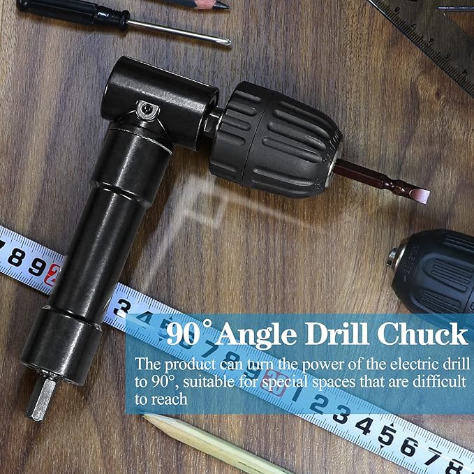 Cordless Right Angle Drill Adapter, 90 Degree Adapter Drill 8mm Hex Shank Power Tool Attachment (Chuck Range: 0.8mm-10mm)