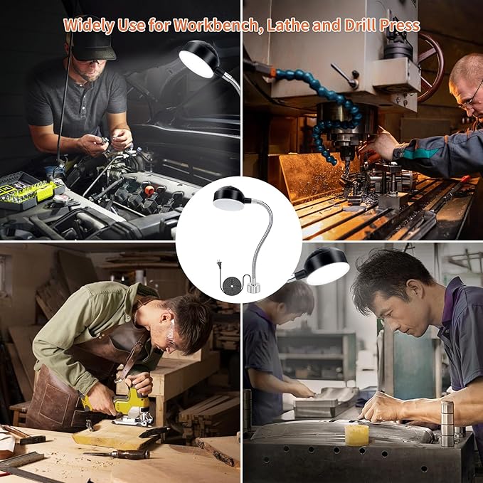 Magnetic Work Light, LED Machine Lights, Lathe Light, Flexible Gooseneck Lights with Magnetic Base, for Sewing Machine, Lathe, Grill, Work Bench, Industrial Lighting, 1200Lumens, Silver