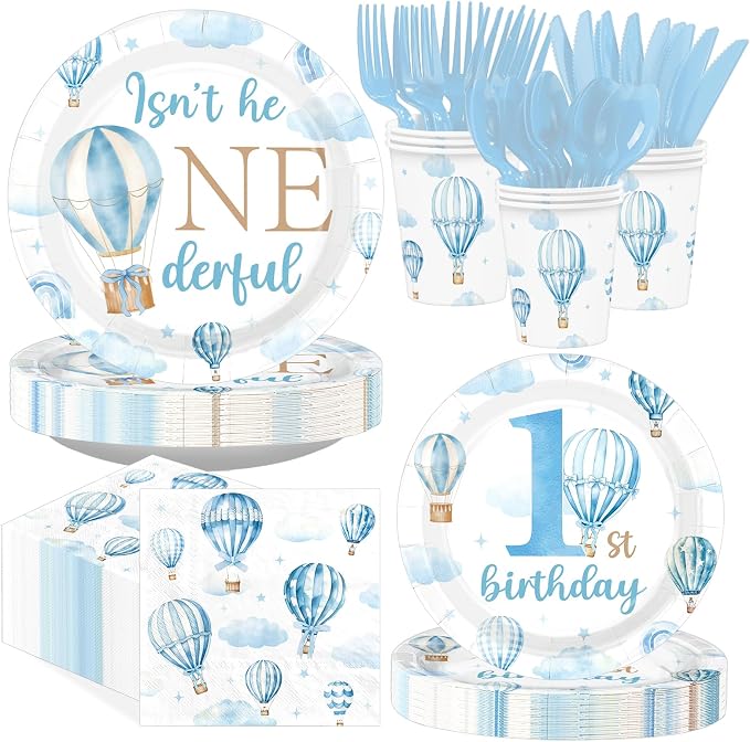 168Pcs Hot Air Balloon 1st Birthday Party Decorations, Serves 24 | Isn't He by Greencian