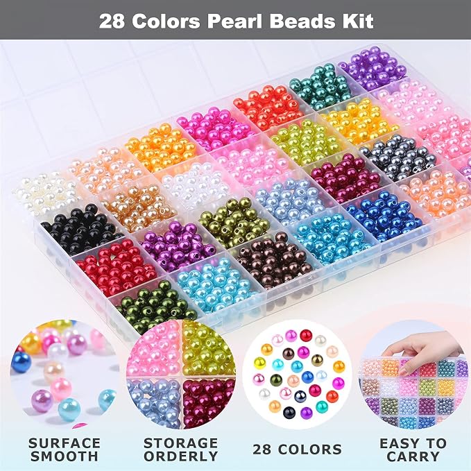 1960PCS Pearl Beads, 6mm 28 Colors Multicolor Loose Pearls - Image 5
