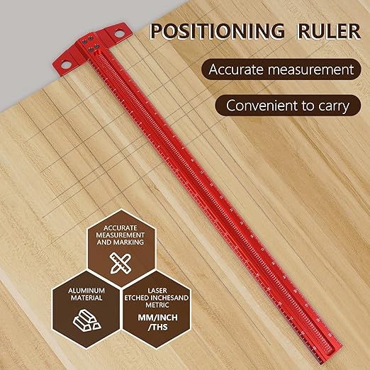 Vicrays T Square Woodworking Ruler - 24 Inch Precision Wood Working Tsquare Rule - Aluminum Alloy Carpenter Work Tool for Crafting, Marking, Layout, Scriber and Measuring