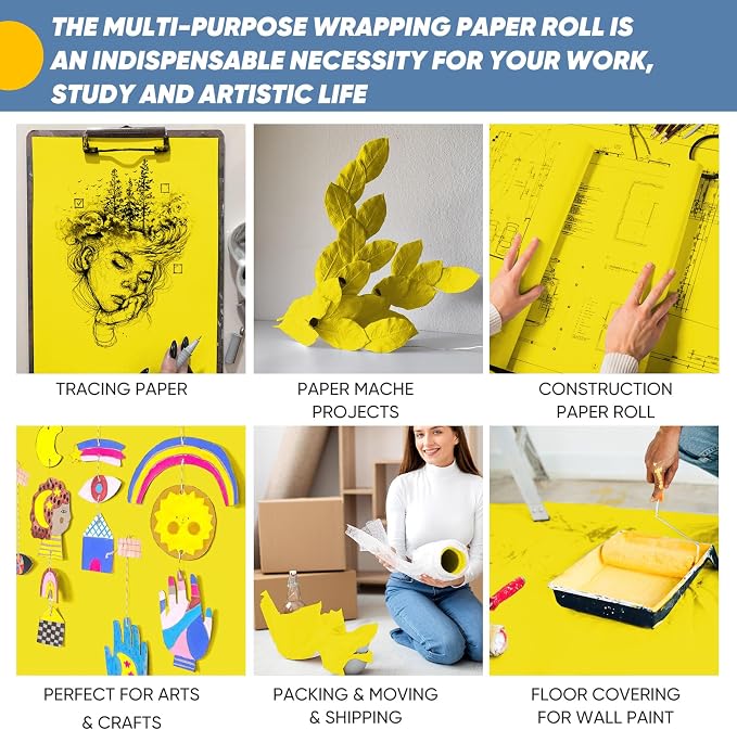 Yellow Wrapping Paper Craft Paper Kraft Paper Roll 15"x450", Bulletin Board - Image 4