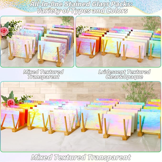 36 Sheets Opaque Stained Glass Bulk Variety Pack, 4 x 6 Inch Mosaic Glass Tiles - Image 3
