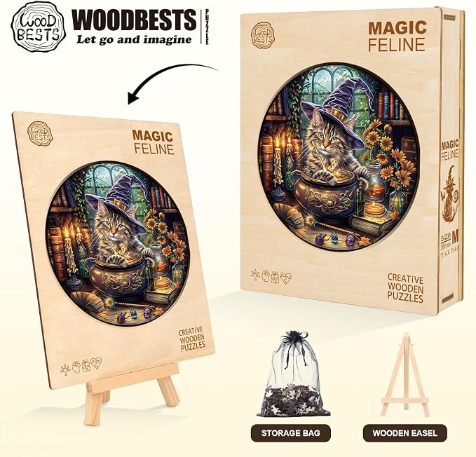 KAAYEE Wooden Puzzles for Adults, Magic Feline Cat Wooden Jigsaw Puzzle 450 PCS - Image 6